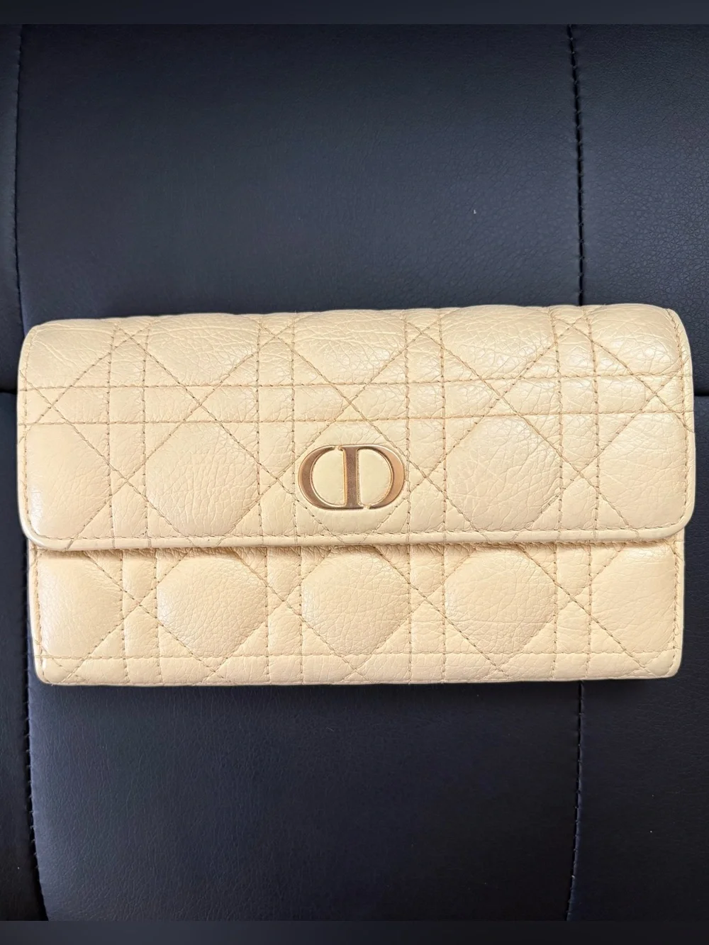 Christian Dior Cannage leather long wallet on chain in pale yellow - Picture 2 of 9
